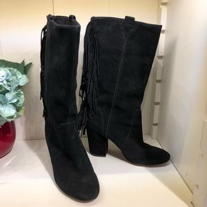 Nine West black suede boots with fringe, size 9